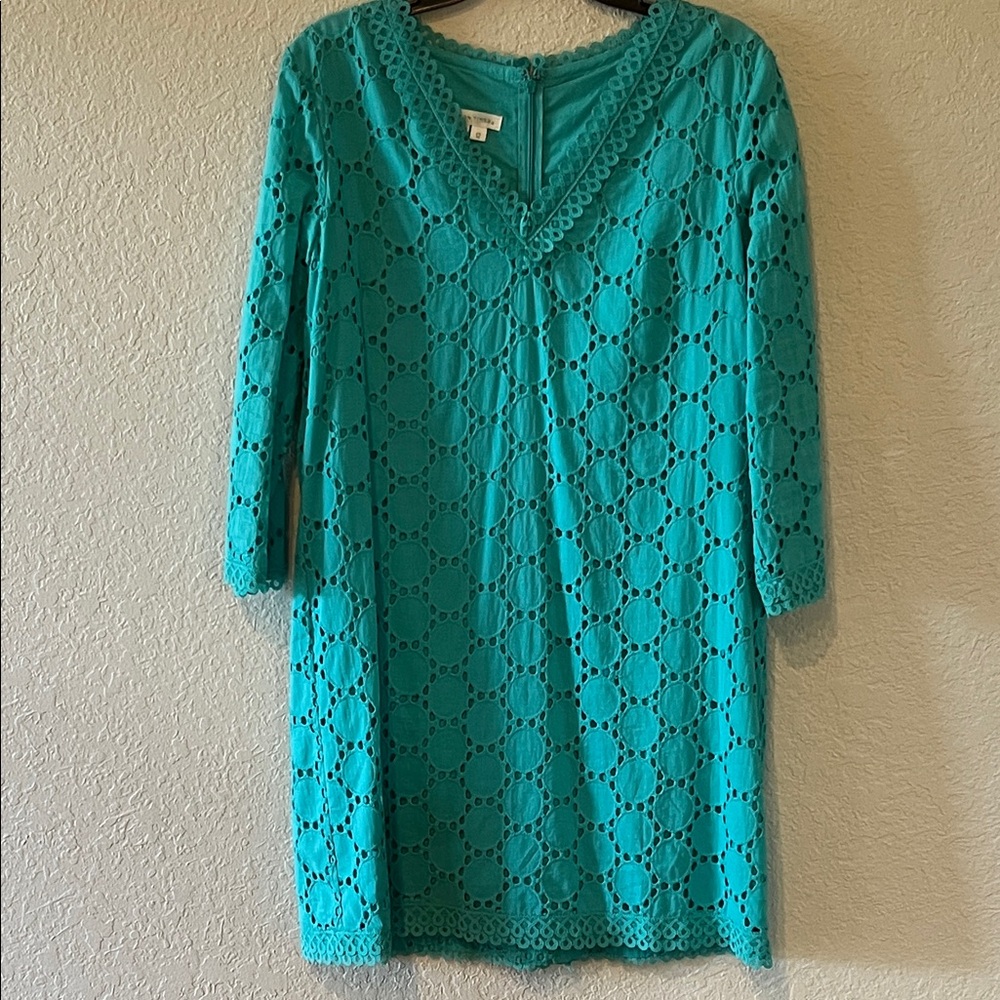 London Times Turquoise Lace 3/4 quarter Sleeve Dress Size 12